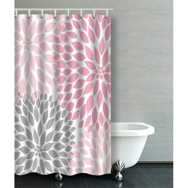 Artjia Pale Pink Gray White Dahlias Bathroom Shower Curtain 48x72 Inches Com - Light Pink And Grey Shower Curtain