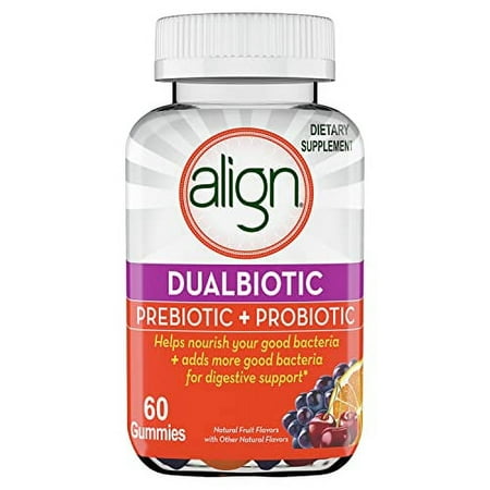 Align DualBiotic, Prebiotic + Probiotic for Men and Women, Help Nourish and add Good Bacteria for Digestive Support, Natural Fruit Flavors, 60 Gummies