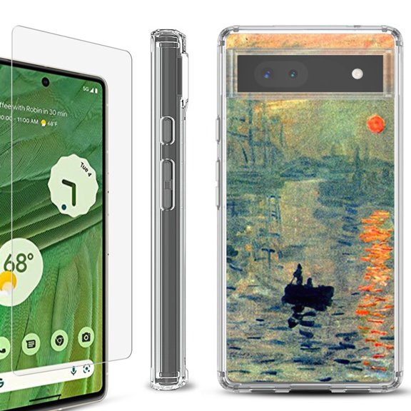 Shockproof Bumper Phone Case for Google Pixel 6a, with Tempered Glass Screen Protector, by OneToughShield ® - Sunrise Impression