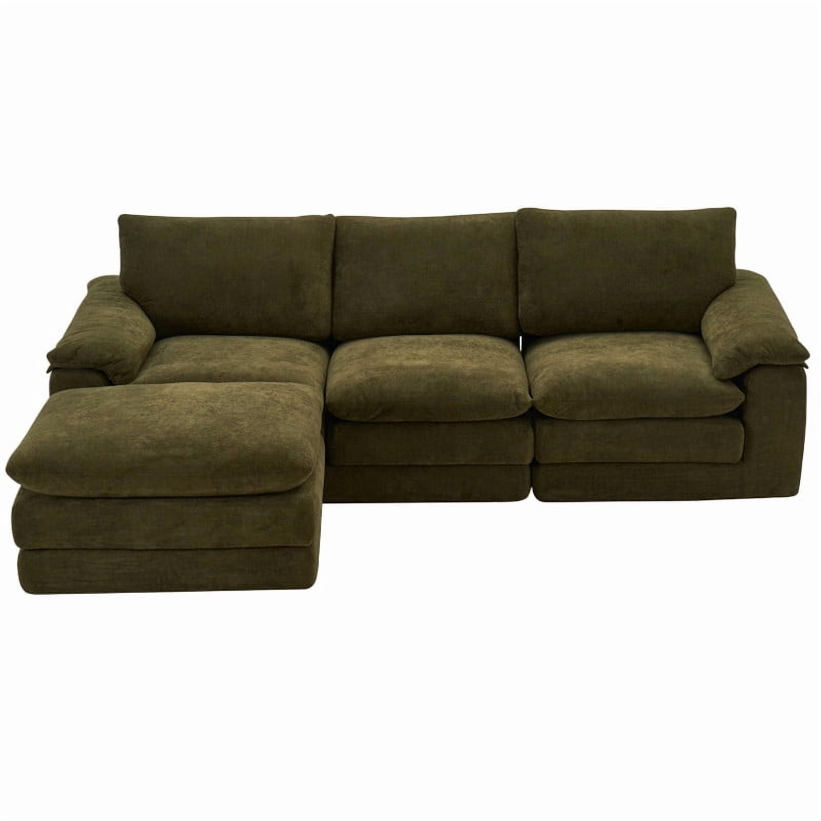 L-Shape Compressed Sectional Sofa with Movable Ottoman, 4-Seat Upholstered Chenille Deep Seat Modular Sofa Floor Couch
