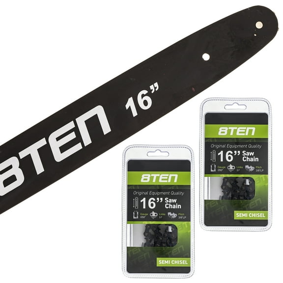 8TEN Chainsaw Bar and 2 Chains 16 inch .050 .375 57DL for Husqvarna 3516AVX MK1002929