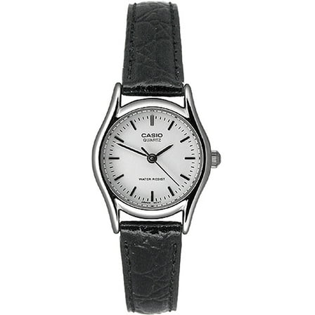 Women's White Dial Stainless Steel Black Leather Watch LTP1094E-7A