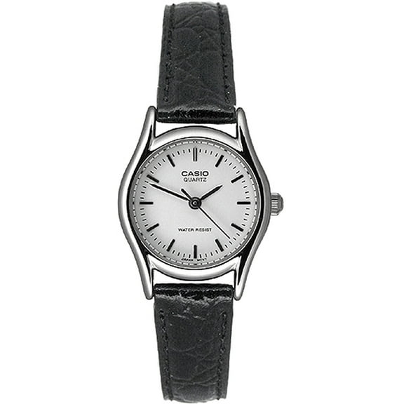 Women's White Dial Stainless Steel Black Leather Watch LTP1094E-7A