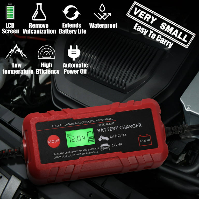 70W Fully Automatic Battery Charger, 6V/12V Lead-Acid Auto Batterys Charger/Maintainer  with LCD Digital Display/IP65 Protection for Car, Motorcycle, Scooter, Lawn  Mower Onli 