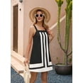 thumbnail image 4 of Women'S Striped Mini Dress Boho Shoulder Strap Sundress Summer Cover Up Dress for Beach Black XL, 4 of 8