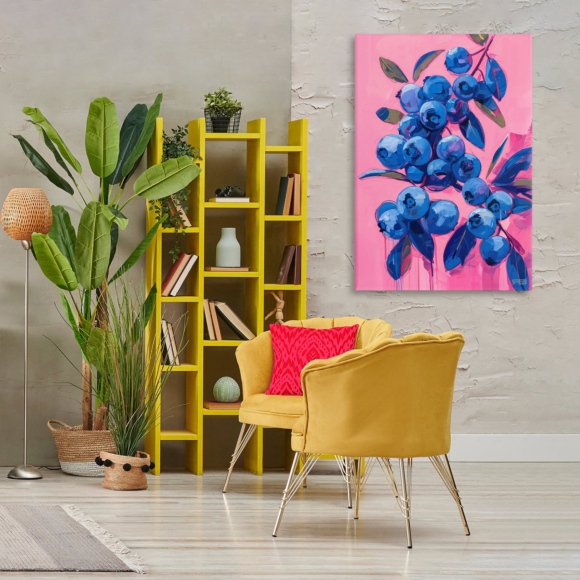 Stupell Industries Vibrant Blueberries on Pink Food & Beverage Painting Wrapped Canvas Art Print Wall Art, 30 x 45