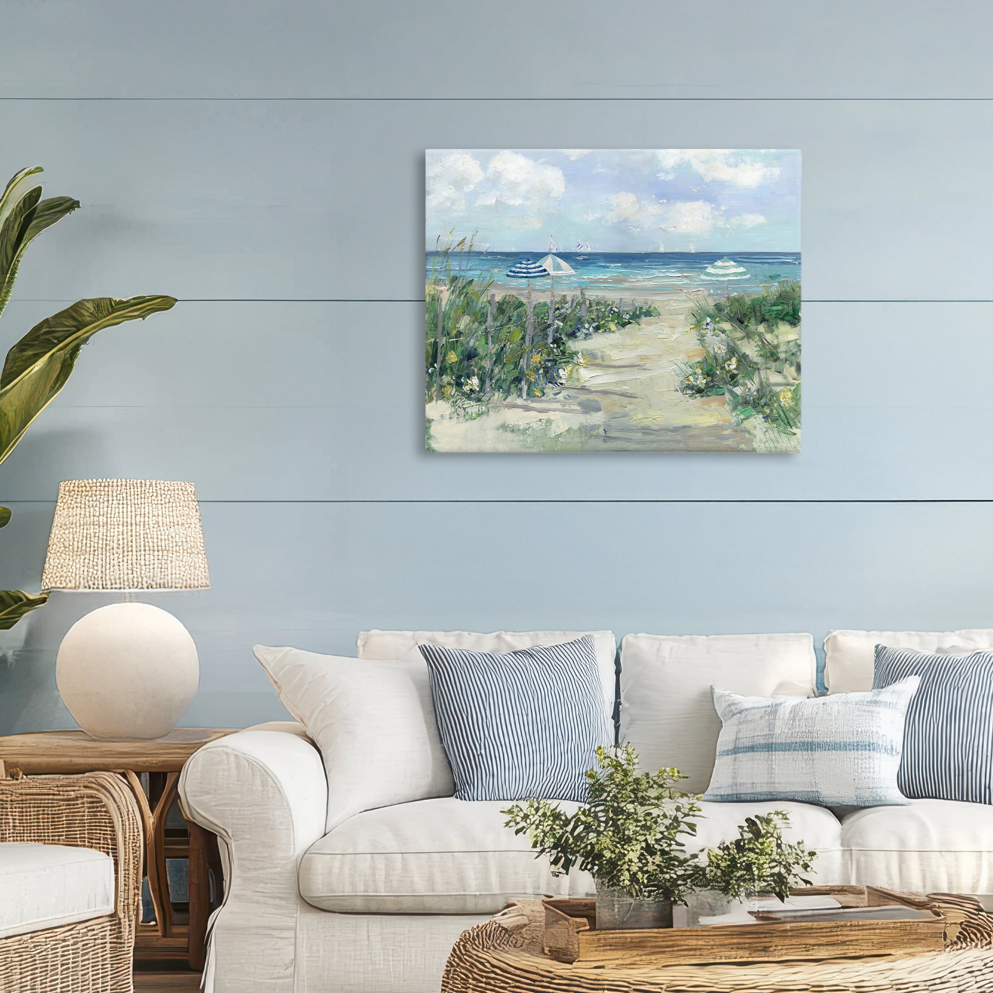 Stupell Industries Seaside Path To Striped Umbrellas Canvas Wall Art, design by Sally Swatland