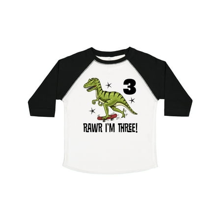 

Inktastic 3rd Birthday Dinosaur Skateboarding Gift Toddler Boy Girl T-Shirt