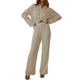 thumbnail image 2 of Douhoow Womens Two Piece Vacation Outfits Beach Buttons Down Shirts Top Wide Leg Pants Casual Set, 2 of 9