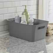 (6 pack) Mainstays Medium Bin, Open Plastic Storage Containers, Versatile Stylish Organizers with Handles, Gray Flannel