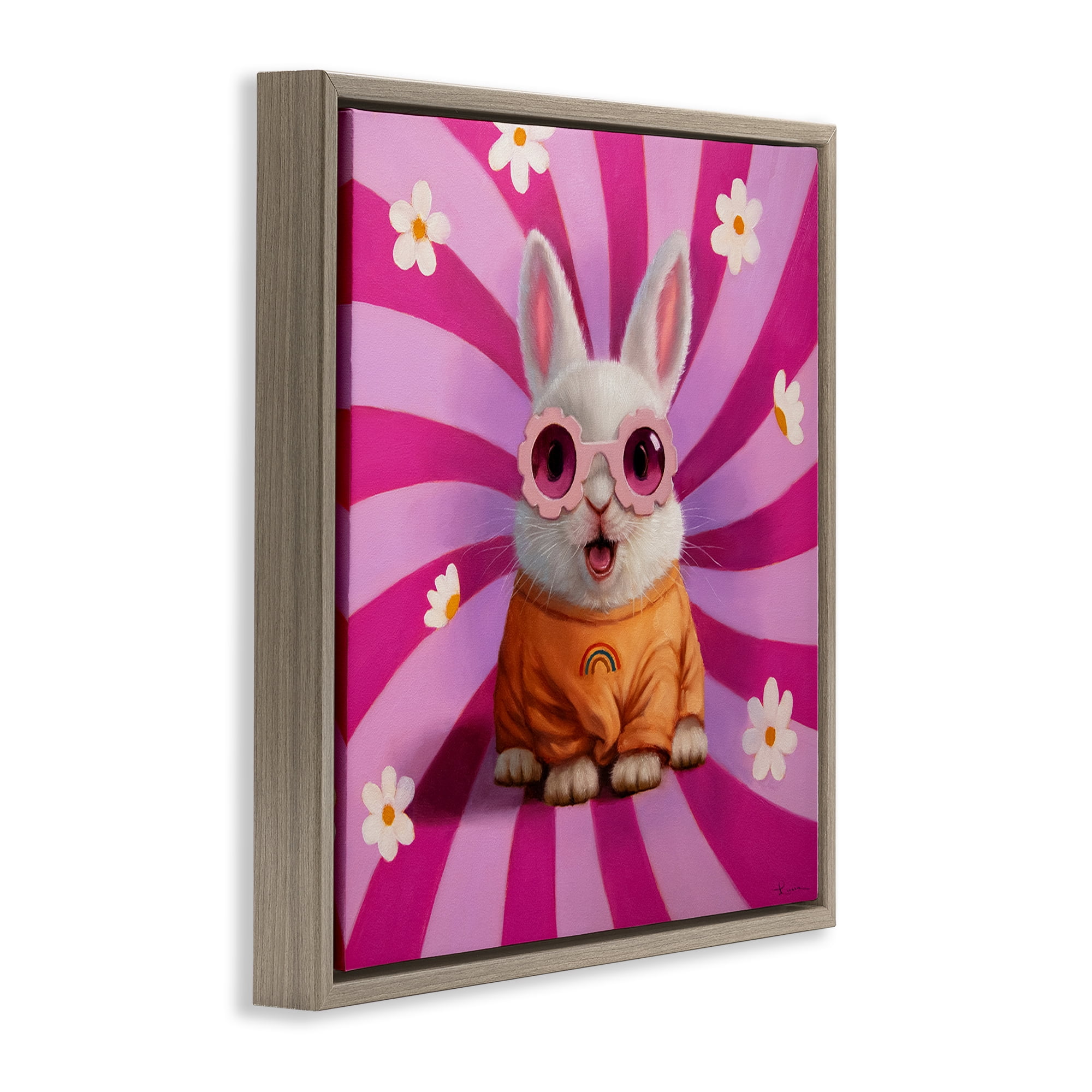 Stupell Industries Good Vibes Only Rabbit Brown Framed Floater Canvas Wall Art, design by Lucia Heffernan