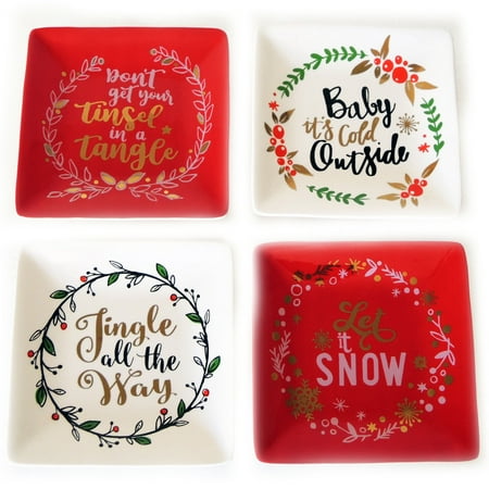 - Mainstays Holiday Sayings 4-Pack Mixed Appetizer Plate Set, Walmart Exclusive