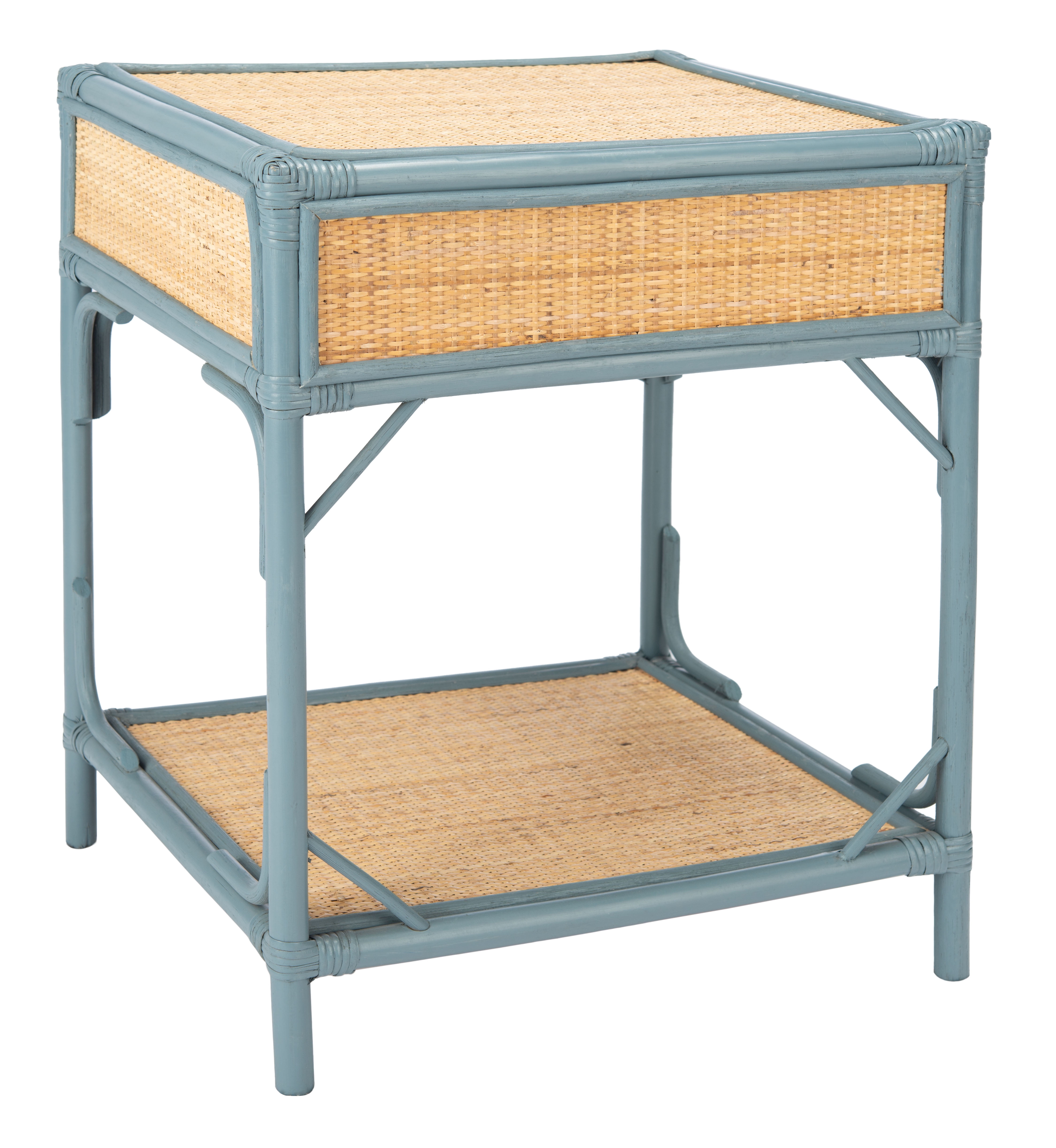 SAFAVIEH Roya Rustic 1 Drawer 1 Shelf Nightstand, Blue Grey/Natural