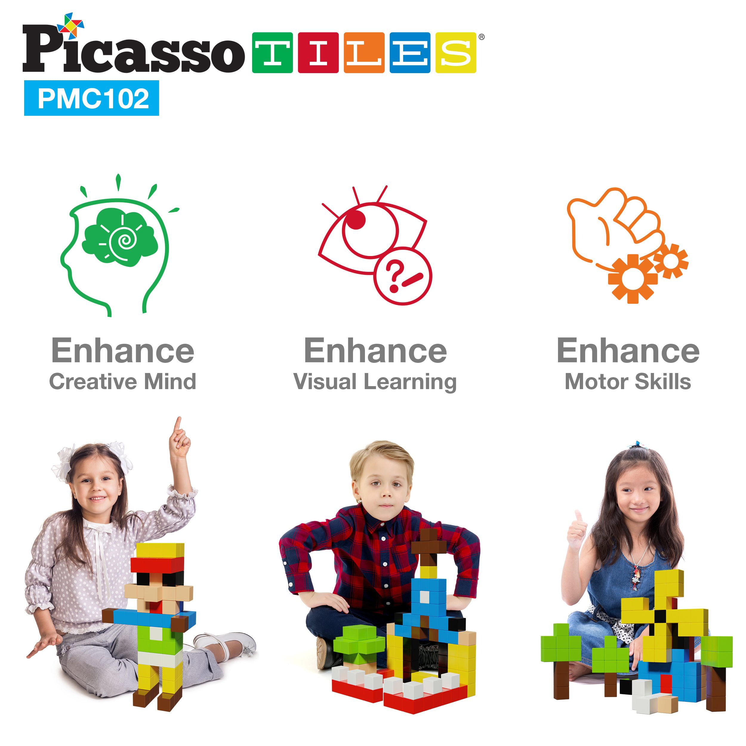 PicassoTiles 102 Piece Pixel Magnetic Puzzle Cube Set PMC102