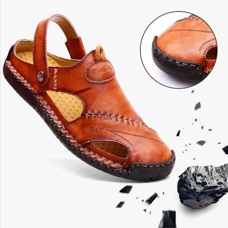 Men\'s Leather Sandals Casual Fisherman Beach Slippers Summer Driving Size UK 44 DTBPRQ Mens Leather Sandals/Slide Wide Fit Summer Casual  main image 2