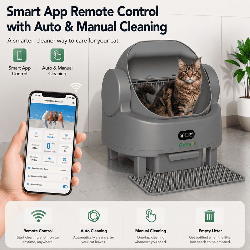 Gimars Self Cleaning Cat Litter Box, Open-Top, Large Capacity, Safety Sensors, For Multi Cats