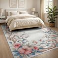 thumbnail image 3 of ODIKA 8'x10' Washable Area Rug Durable, Non-Slip Pink Petal Border Whimsical Scattered Polka Dot Motifs Boho Scallop for Living Room, Under Sectional, Family Room, 3 of 7