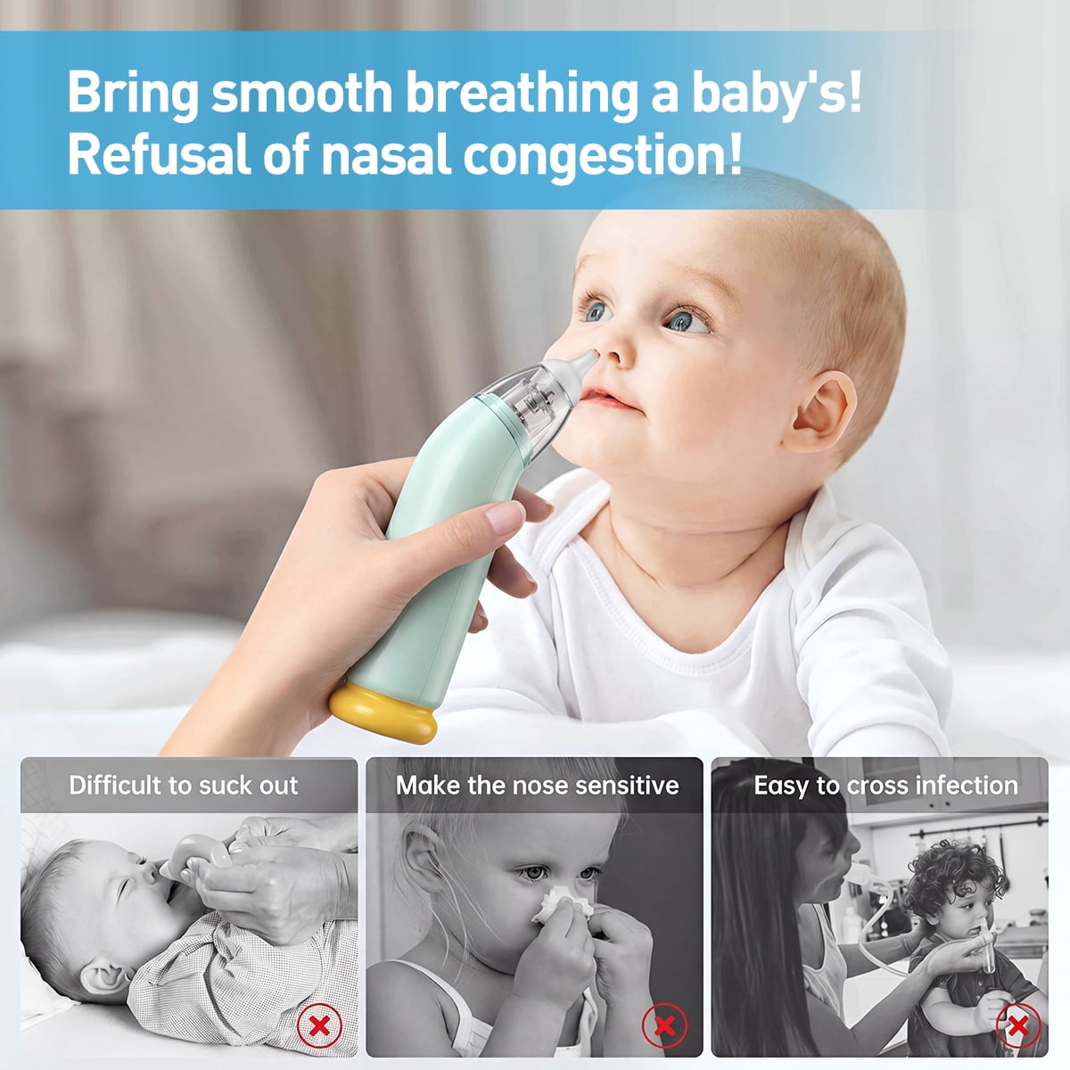 Cshidworld Nasal Aspirator for Baby, Electric Nose Aspirator for Toddlers, Waterproof Baby Nose Sucker with 3 Silicone Tips, 3 Adjustable Suction Level, Music and Light Soothing Function,Green