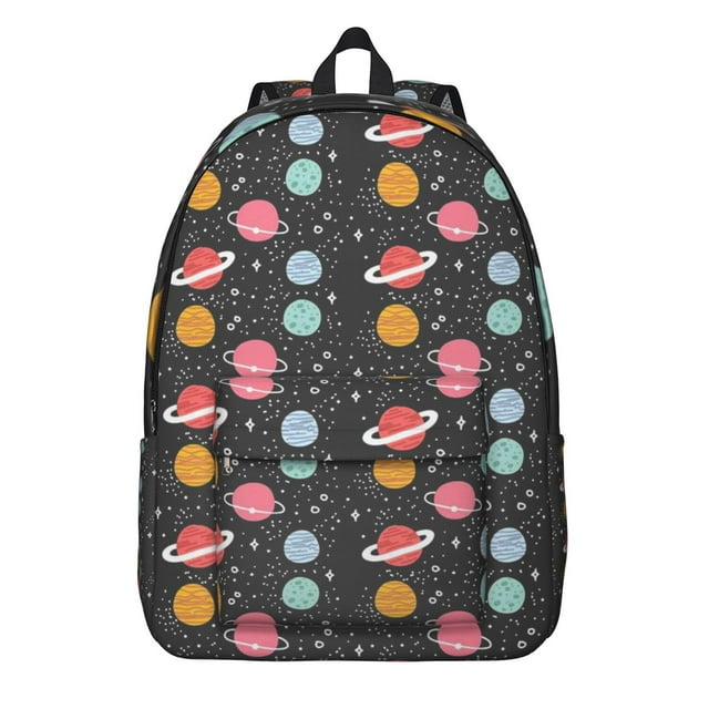 Cute Celestial Astronaut Backpack, Outer Space Rocket Moon and Stars Galaxy Print, Starry Night School Daypack