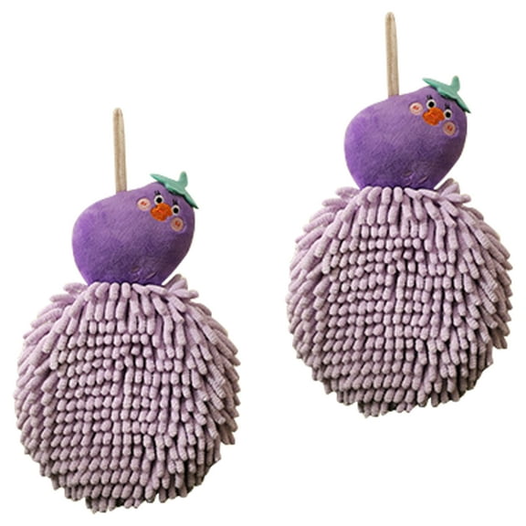 Unique Bargains Cartoon Fuzzy Ball Hand Towels Quick Dry Purple 2-Piece