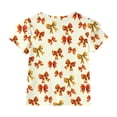 thumbnail image 4 of Grblisyd Shirts for Girls 10-12 Casual Cute Ruffle Sleeve Little V Neck T Shirts Loose Fit Tops Tees Fashion Bow Knot Print Blouses Clothes Orange 6-7Y, 4 of 6