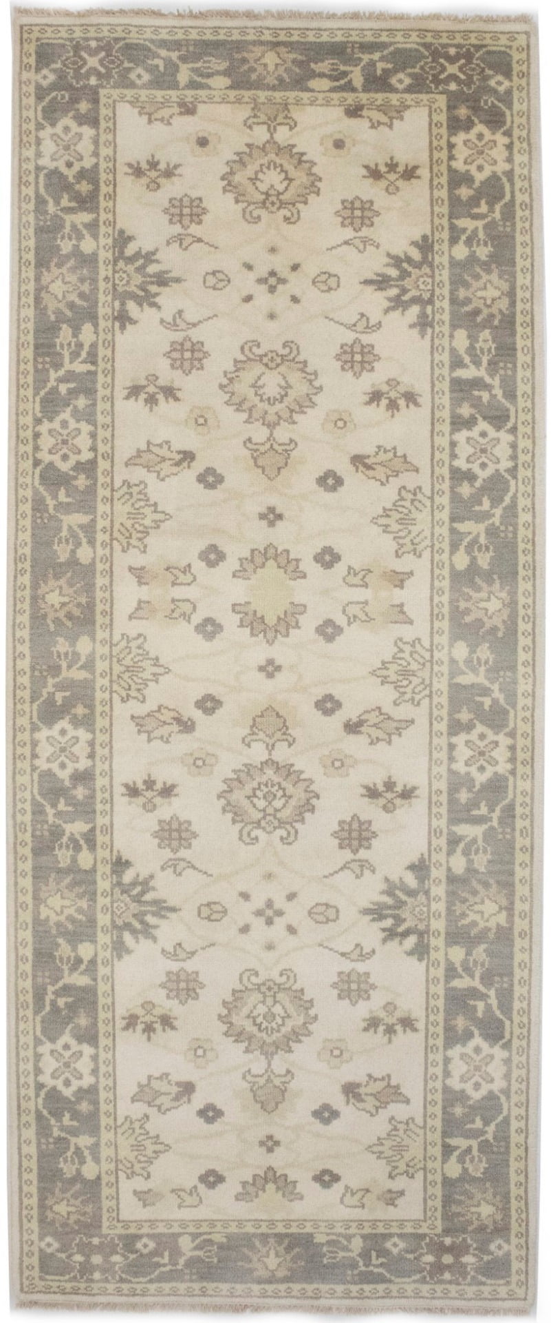 Cream Floral 4X10 Chobi Oushak Oriental Runner Rug