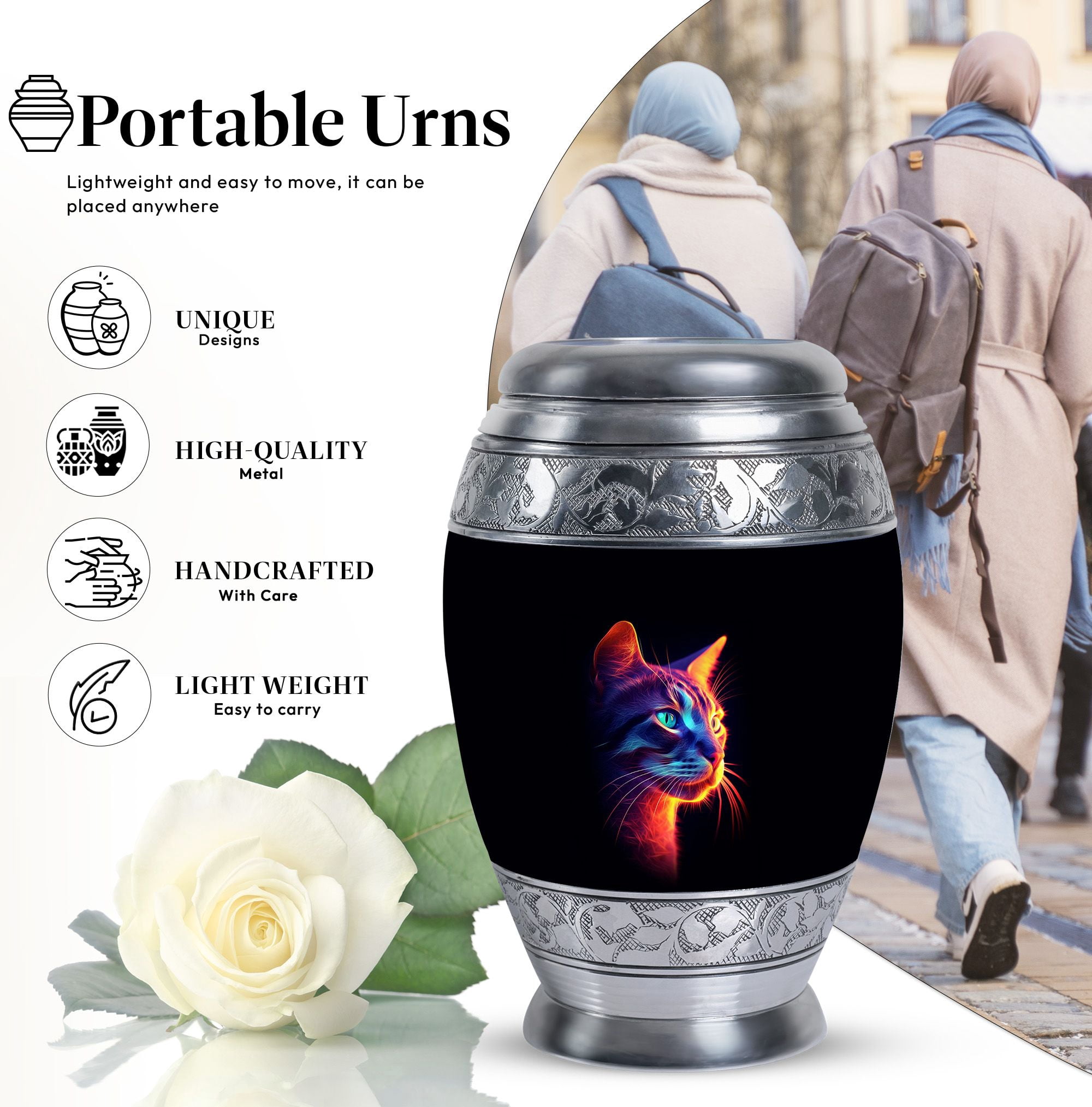 Glowing Cat Cremation Urns For Adult Ashes Women - Keepsake Urns For Human Ashes - Urns For Dad - Urns For Adult - Cremation Urns For Burial (Size -3inch,2PC)