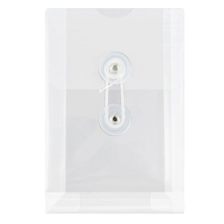 UPC: 0610074230502 | JAM Plastic Envelopes  4.3×6.3  12/Pack  Clear  Button String  Open End