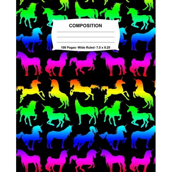 Composition Notebook: Unicorns Rainbow Neon Notebook Wide Ruled 100 Pages 7.5 x 9.25, (Paperback)