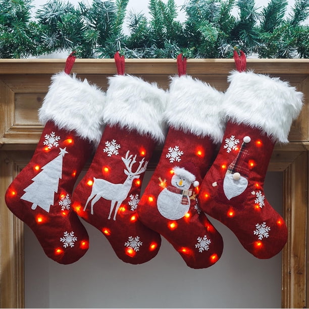 Medias Navideñas Bordadas con Luces, Decoraciones Navideñas con Luces, Bolsas de Regalo para Medias Navideñas