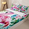 thumbnail image 3 of jejeloiu Tropical Flamingo Floral Zipper Twin Comforter Sets with Fitted Sheet and 2 Pillowcases Kids,Green Monstera Leaf Zipper Bedding Set For Girls,Reversible,4 Pieces, 3 of 7