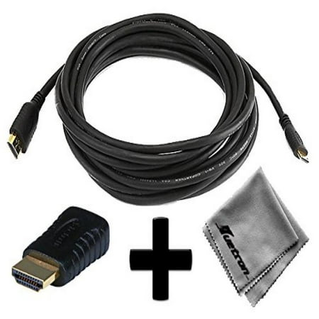 

nikon coolpix s800c compatible 15ft hdmi to hdmi mini connector cable cord plus hdmi male to hdmi mini female adapter with huetron microfiber cleaning cloth