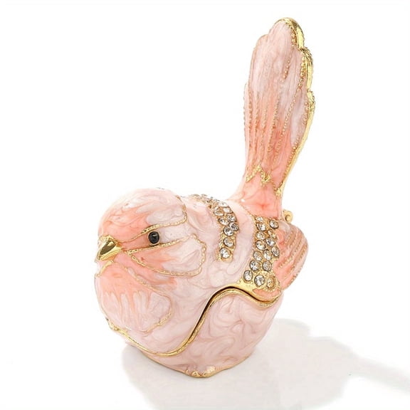 Enamel Bird Jewelry Box with Rhinestones, Decorative Trinket Box Organizer with Hinged Lid, Small Metal Jewelry Storage for Rings and Earrings, Elegant Desk Ornament Collectible Keepsake