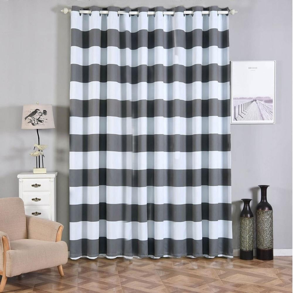 Cabana Stripe Curtains | 2 Packs | White & Charcoal Grey Blackout
