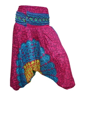 Mogul Women Boho Hippie Gypsy Pink Blue Mandala Printed Harem Pants Indian Boho Hippie Harem Pants Yoga Edgy Funky Festival Clothing SM