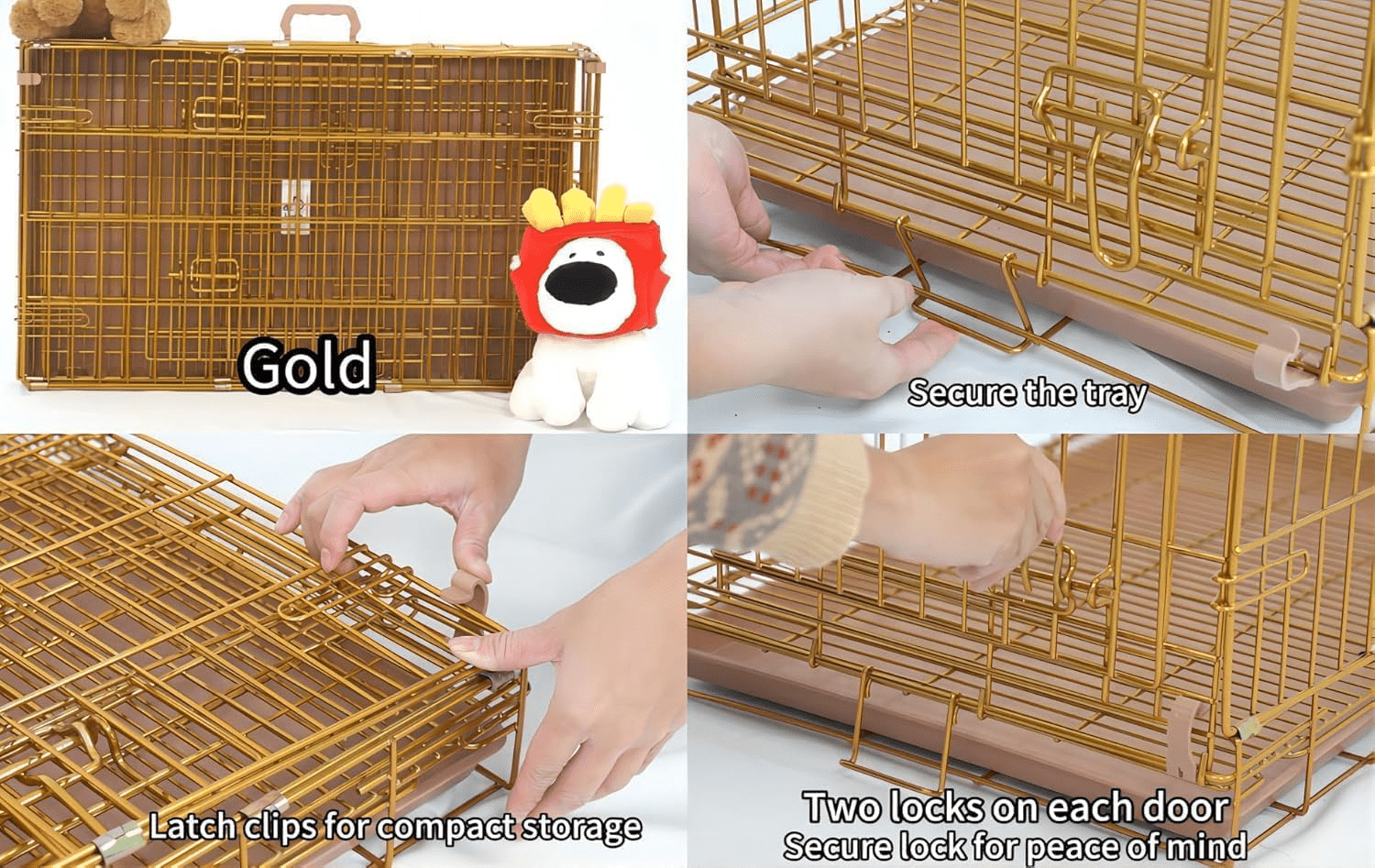 Homey Pet 24 Inch Dog Crate, Copper Gold Puppy Cage for Small Dogs, Collapsible Metal Wire Dog Kennel Indoor with Removable Floor Grid & Tray, Dual-Entry, Handle for Transport & Indoor