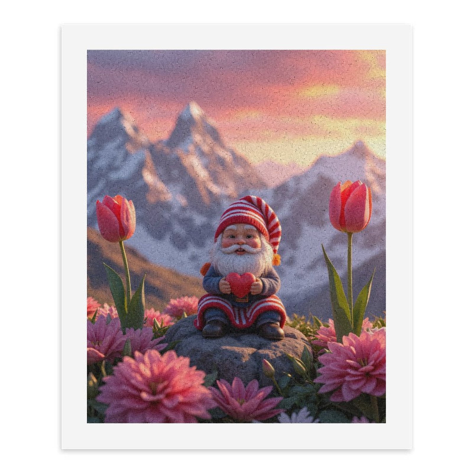 Paint by Numbers Kit for Adults, Gnome On Rock With Heart Flowers Paint by Numbers, Easy Paint by Numbers Kit for Adults Beginner, DIY Adult Paint by Number Kits on Canvas, Home Decor