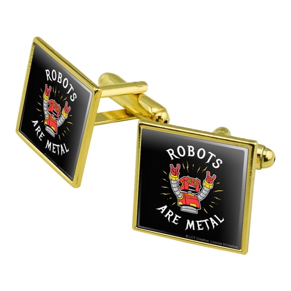 Robots Are Metal Rock Funny Humor Square Cufflink Set - Silver or Gold