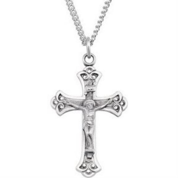 Auriga Fine Jewelry 925 Sterling Silver Crucifix Pendant Necklace for Women Size 24"
