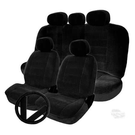 New Semi Custom Premium Grade Black Velour Car Seat and Steering Wheel Covers Full Set