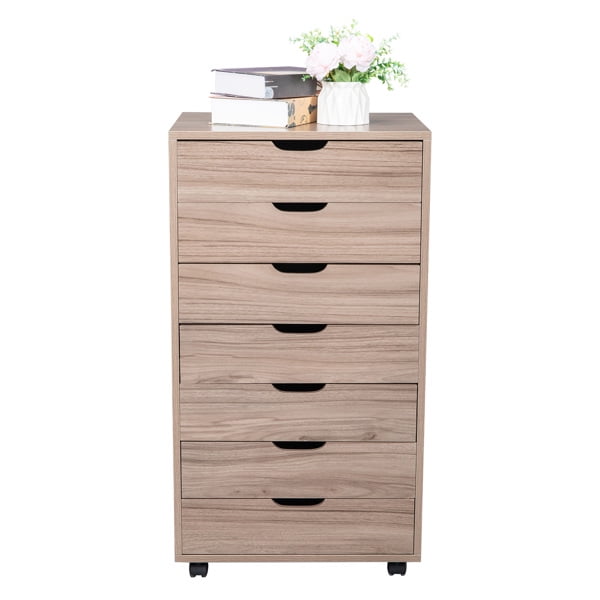 Sweetcandy Wood Rolling File Cabinet Mdf With Pvc Seven Drawing Wooden Filing Cabinet Grey Oak Color For Home Office Walmart Com Walmart Com