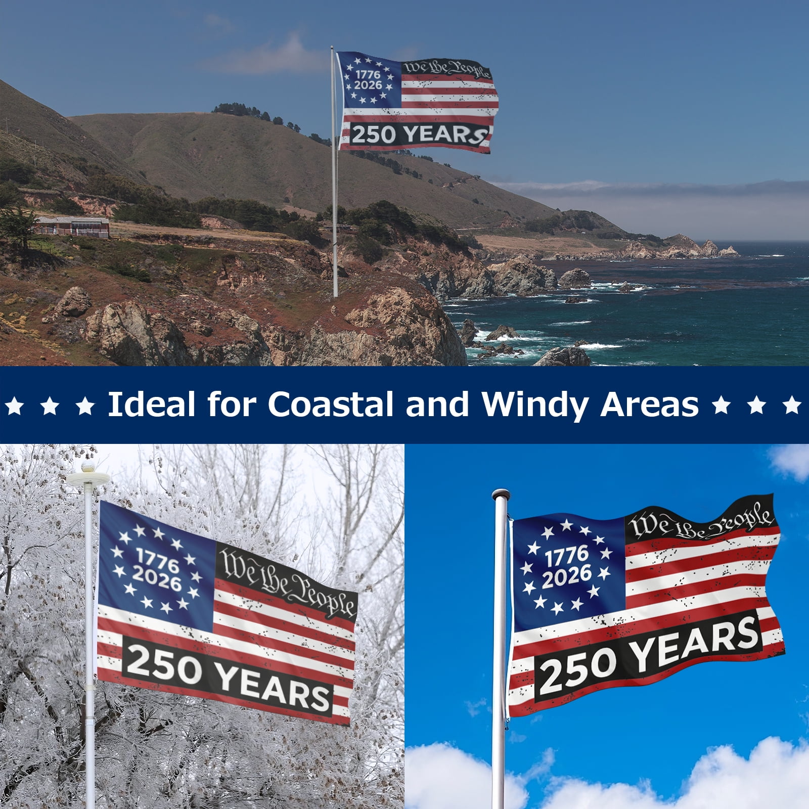 USA 250th Anniversary Flag 1776-2026, 250 Year American Anniversary Commemorative Flag, 400D Heavy Duty Double-Sided Patriotic Banner, 4 Rows Stitched & Brass Grommets