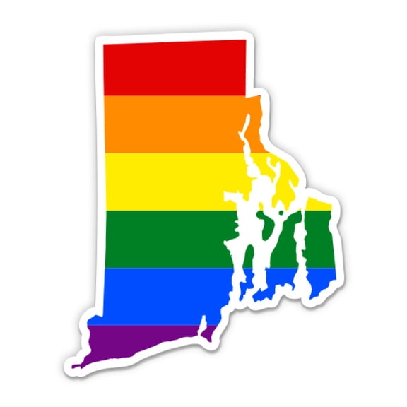 Rhode Island Gay Flag State Shape Rainbow Pride LGBT - 3" Vinyl Sticker - For Car Laptop I-Pad Phone Helmet Hard Hat - Waterproof Decal