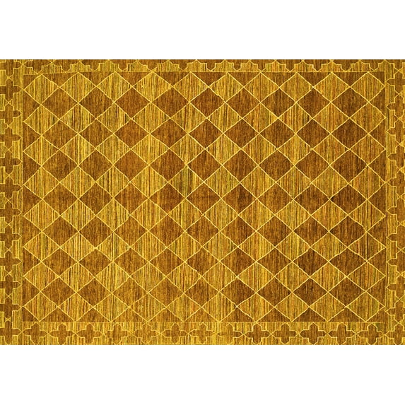 Ahgly Company Machine Washable Indoor Rectangle Abstract Yellow Contemporary Area Rugs, 8' x 12'