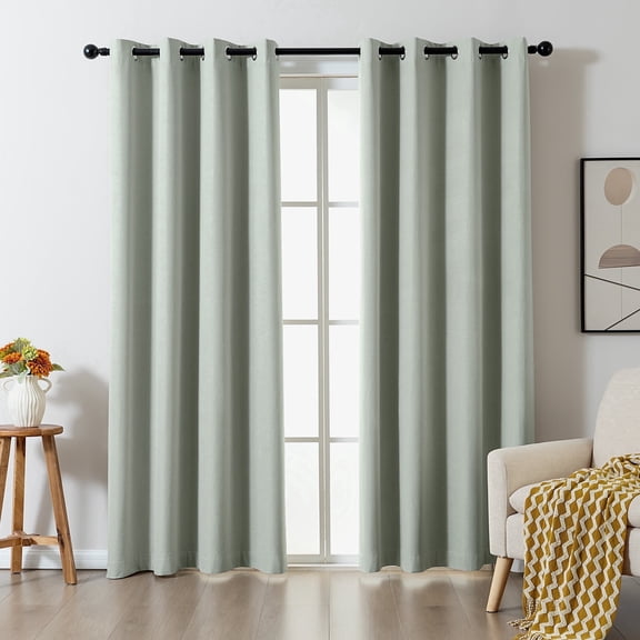 Sonive 52" x 84" Blackout Curtains Pack of 2, Grommet Top Living Room Bedroom Curtain, Green
