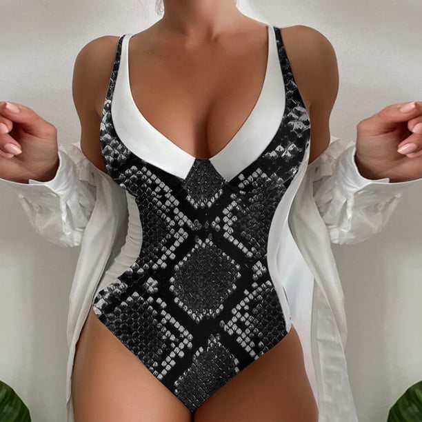 WILLBEST Traje De Baño Mujer Short Traje De Baño A Juego Con Estampado En V Profundo Para Mujer