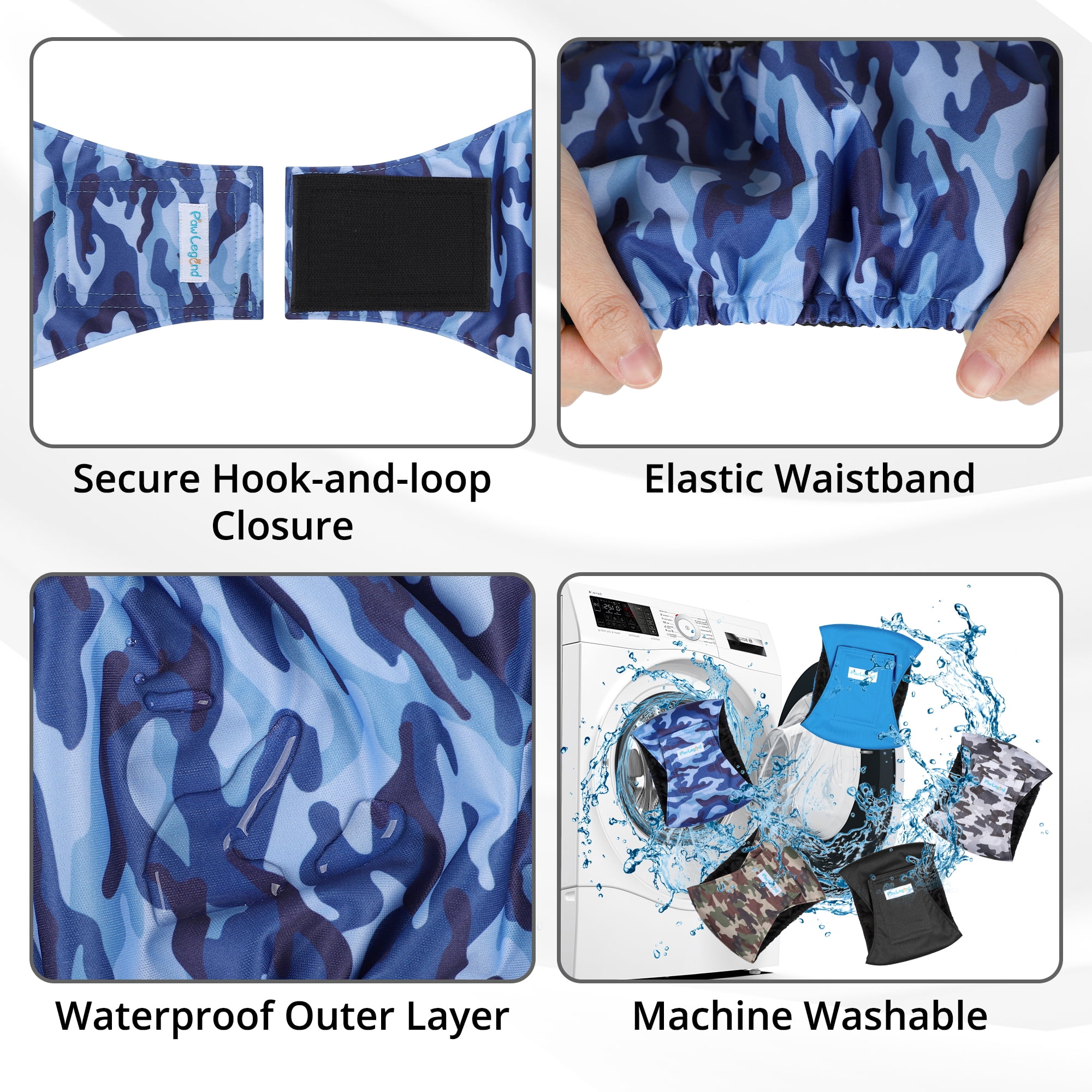 Paw Legend 5Pack Washable Dog Wraps for Male Dogs, Reusable Puppy & Doggie Diapers Male, Leak Proof|Ultra Absorbent Belly Bands Diapers for Dogs,Camouflage,M