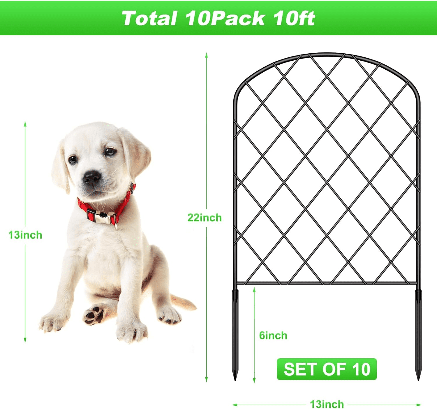 Decorative Garden Fence Animal Barrier with Plastic Ground Stakes, Outdoor 22 "H X 32.5FT Arched