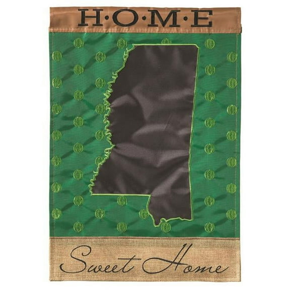 13 x 18 in. Double Applique Mississippi Home Burlap Garden Flag
