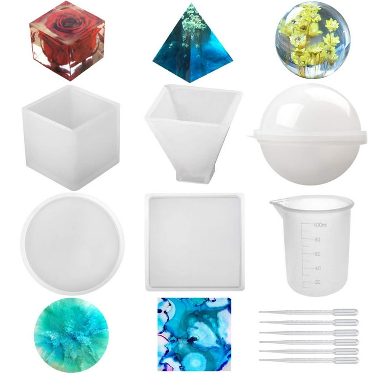  Resin Molds, 37 Pieces Silicone Molds Resin Epoxy Resin Casting  Art Molds for DIY Cup Pen Soap Candle Holder Ashtray Flower Pot Coaster  Pendant Cylinder Cuboid Hexagon Molds Father's Day Gift 